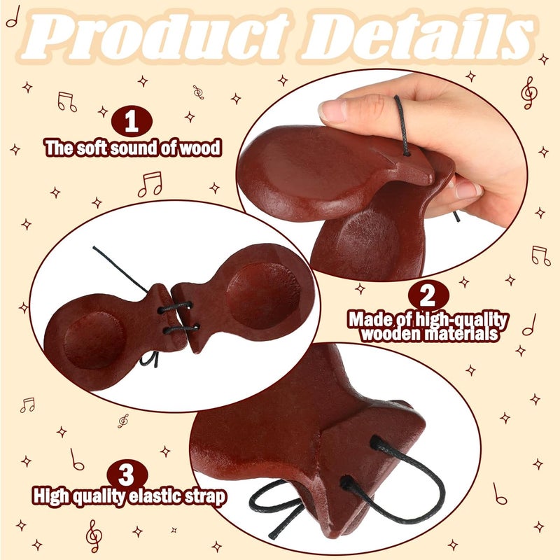 Fiada 8 Pcs Spanish Castanets Musical Instrument Flamenco Castanets with String Traditional Wood Hand Percussion for Adults Beginners Spain Souvenir Gift, 4 Colors - Image 3